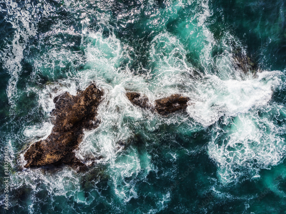 Aerial view of ocean waves and fantastic Rocky coast