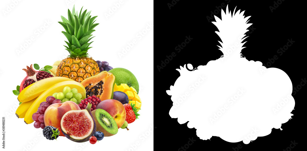 Mix of fruits and berries isolated on white background