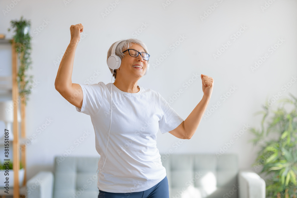 senior woman listening to music