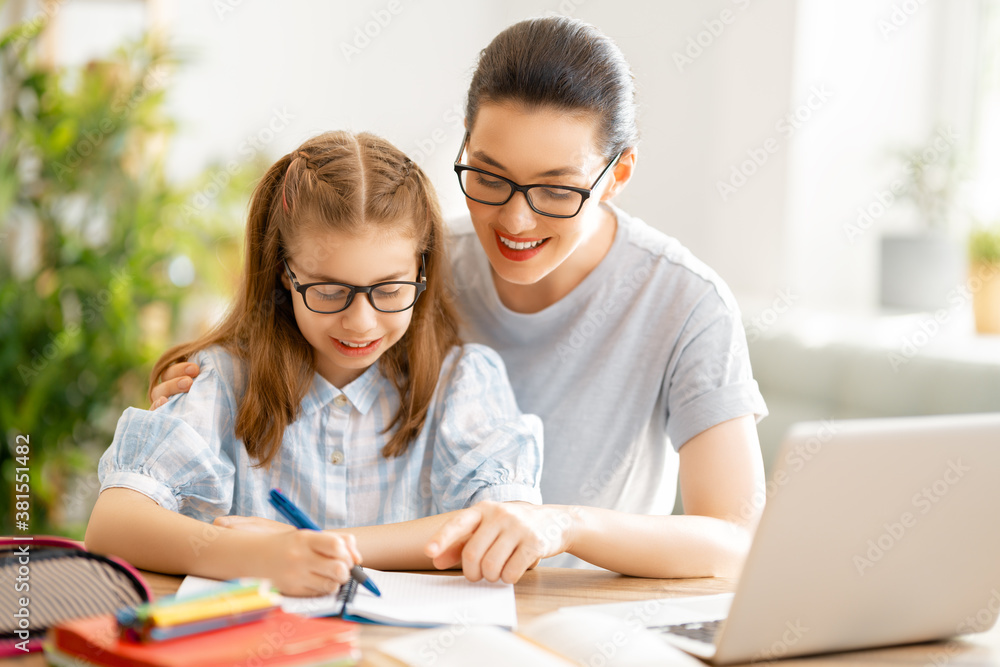 Girl doing homework or online education.