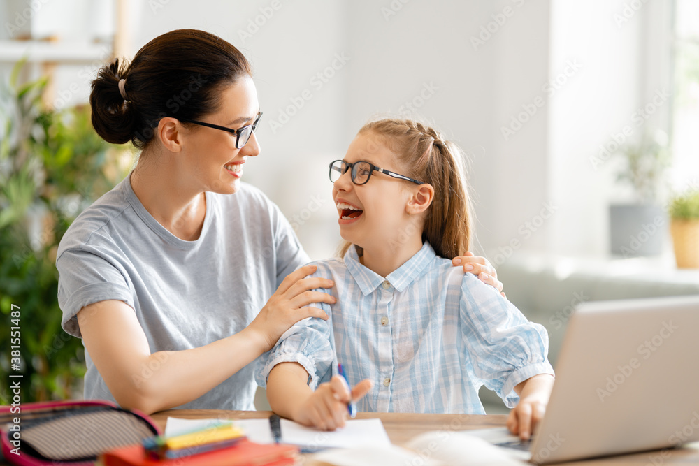 Girl doing homework or online education.