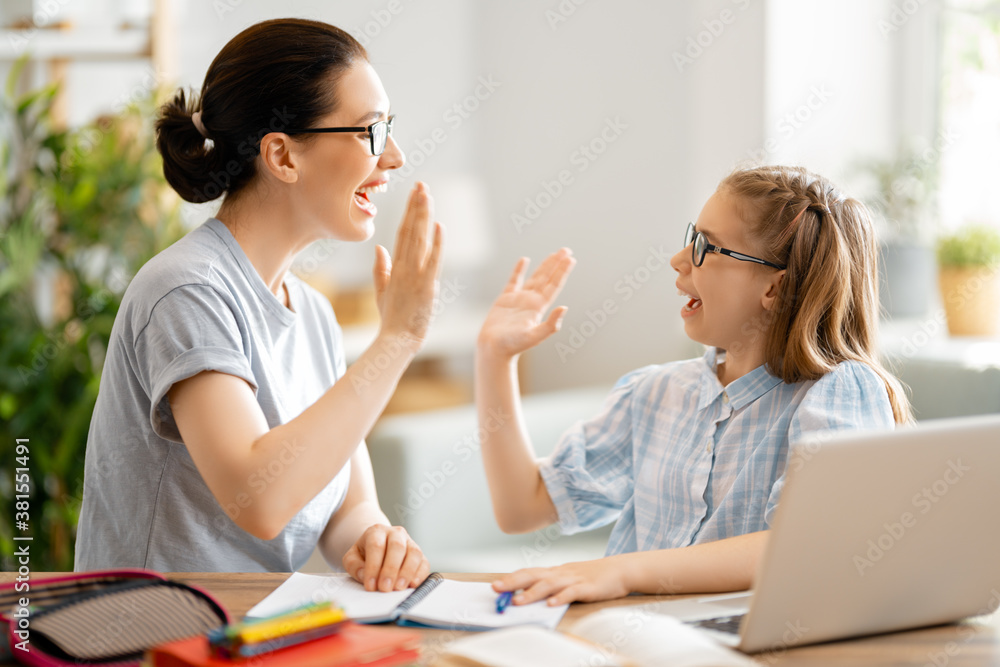 Girl doing homework or online education.