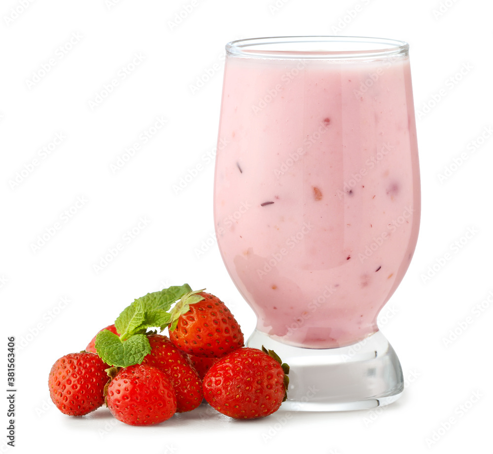 Glass of tasty berry smoothie on white background