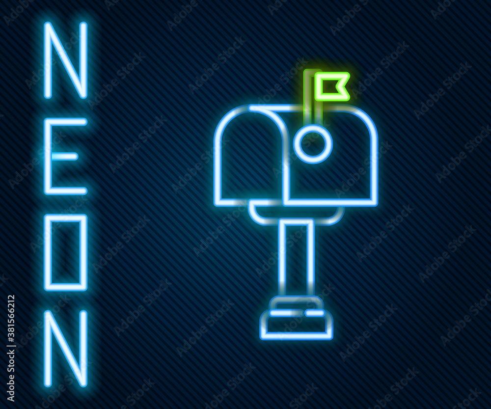 Glowing neon line Mail box icon isolated on black background. Mailbox icon. Mail postbox on pole wit