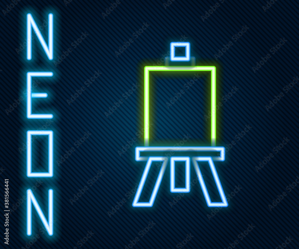 Glowing neon line Wood easel or painting art boards icon isolated on black background. Colorful outl