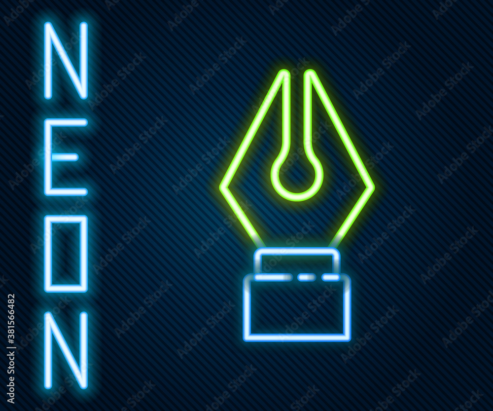 Glowing neon line Fountain pen nib icon isolated on black background. Pen tool sign. Colorful outlin