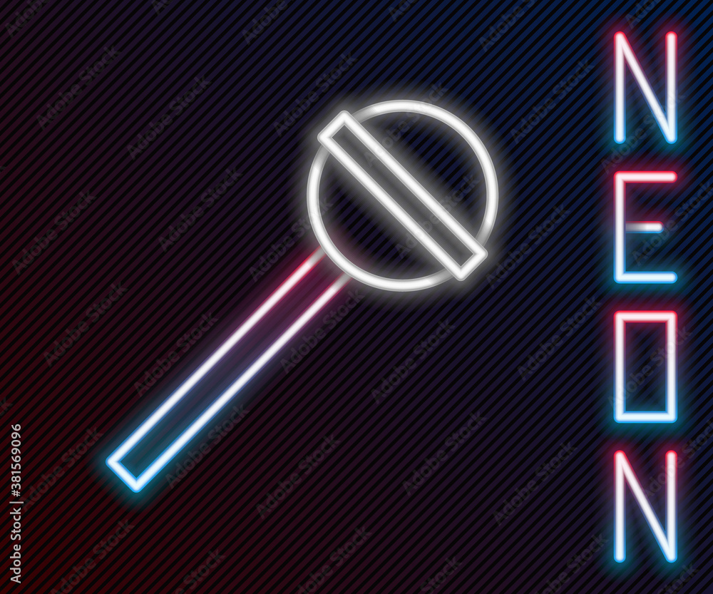 Glowing neon line Lollipop icon isolated on black background. Food, delicious symbol. Colorful outli