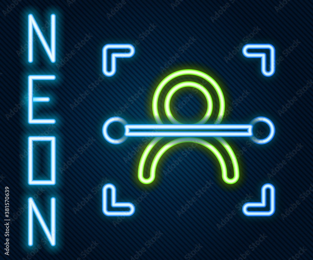 Glowing neon line Face recognition icon isolated on black background. Face identification scanner ic