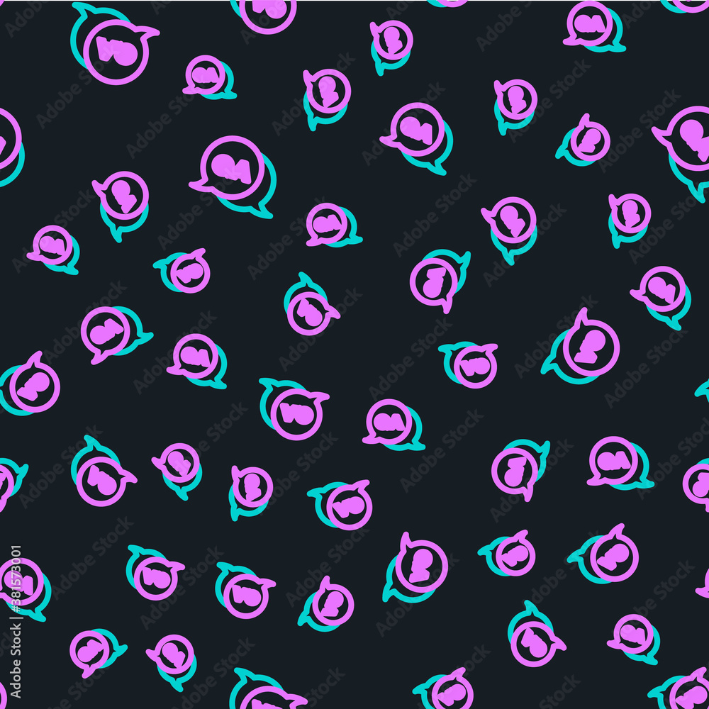 Line Speech bubbles with Question and Answer icon isolated seamless pattern on black background. Q a