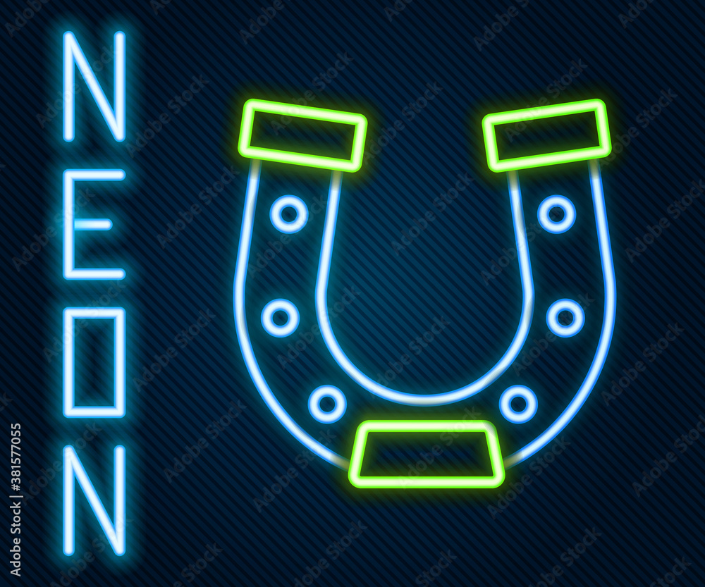 Glowing neon line Horseshoe icon isolated on black background. Colorful outline concept. Vector.