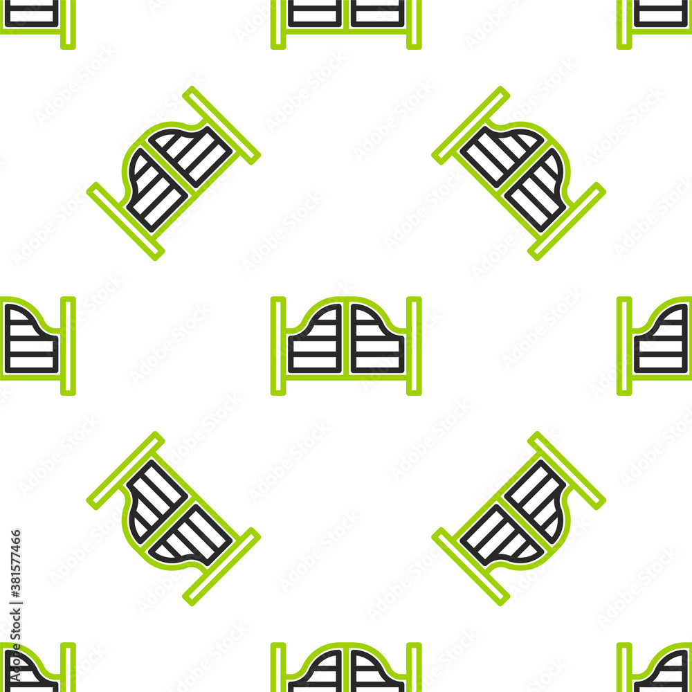 Line Old western swinging saloon door icon isolated seamless pattern on white background. Vector.