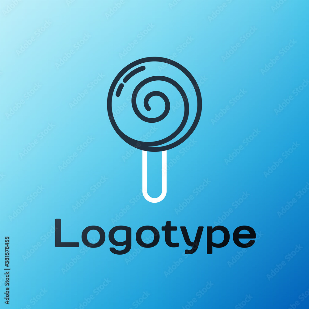 Line Lollipop icon isolated on blue background. Food, delicious symbol. Colorful outline concept. Ve