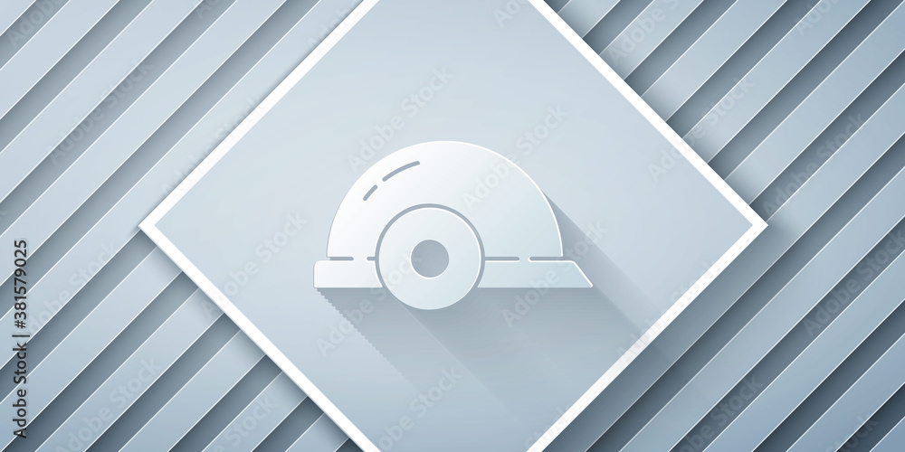 Paper cut Worker safety helmet icon isolated on grey background. Paper art style. Vector Illustratio