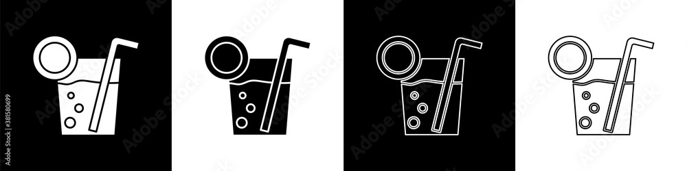 Set Cocktail icon isolated on black and white background. Vector Illustration.