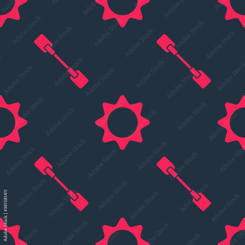 Set Paddle and Sun on seamless pattern. Vector.