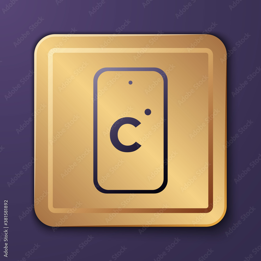 Purple Celsius icon isolated on purple background. Gold square button. Vector.