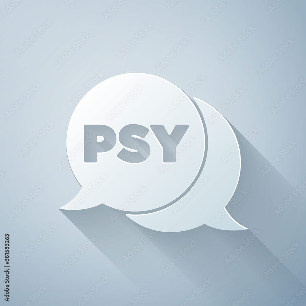 Paper cut Psychology icon isolated on grey background. Psi symbol. Mental health concept, psychoanal