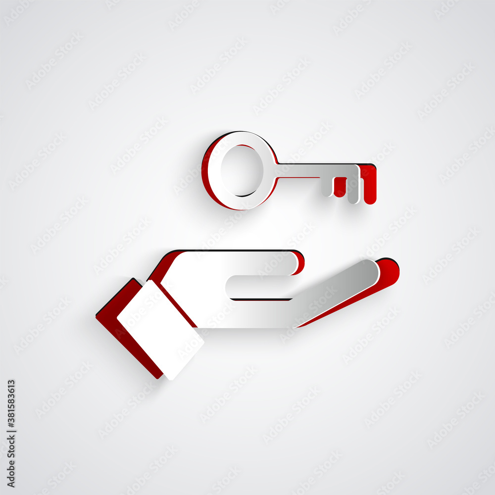 Paper cut Solution to the problem in psychology icon isolated on grey background. Key. Therapy for m