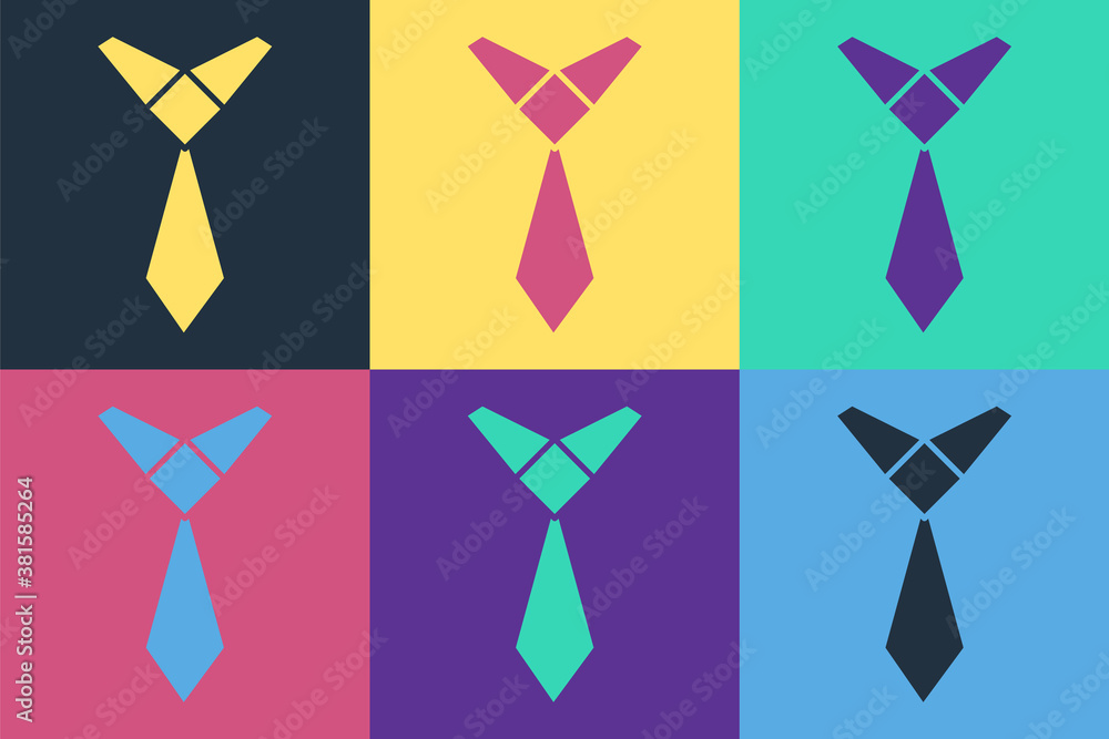 Pop art Tie icon isolated on color background. Necktie and neckcloth symbol. Vector.