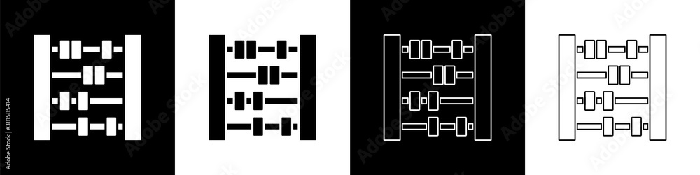 Set Abacus icon isolated on black and white background. Traditional counting frame. Education sign. 