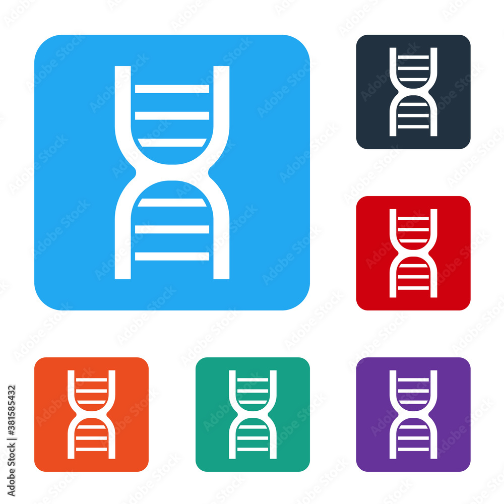 White DNA symbol icon isolated on white background. Set icons in color square buttons. Vector.