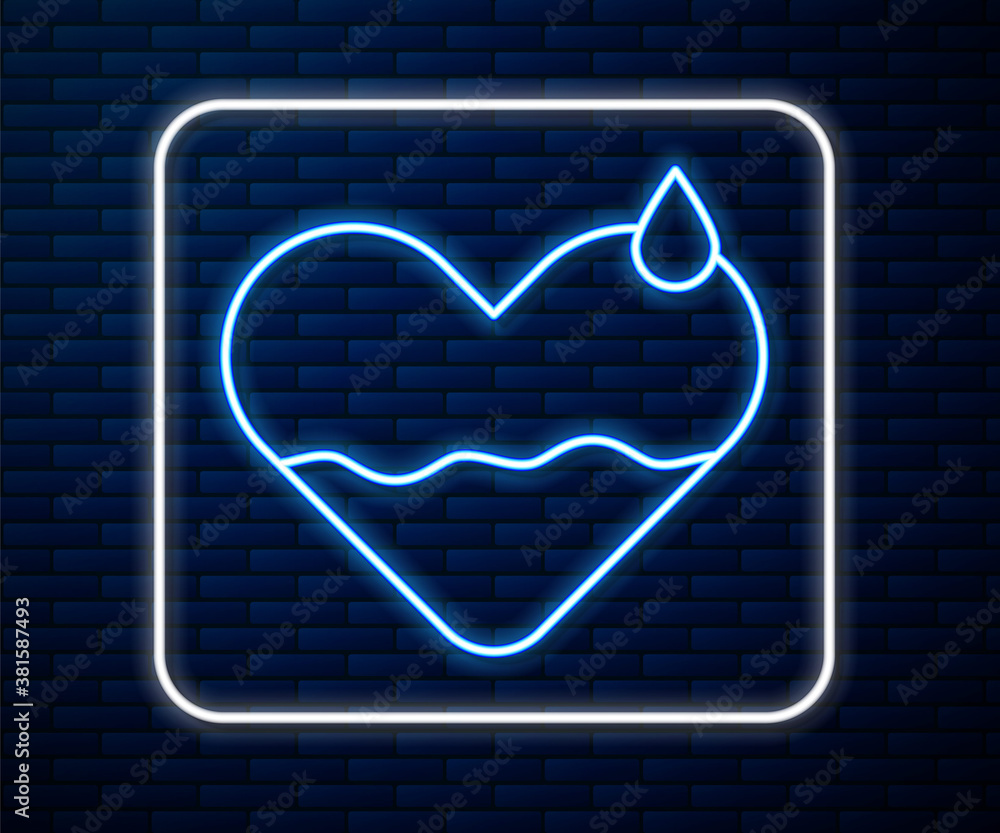 Glowing neon line Heart heal icon isolated on brick wall background. Vector Illustration.