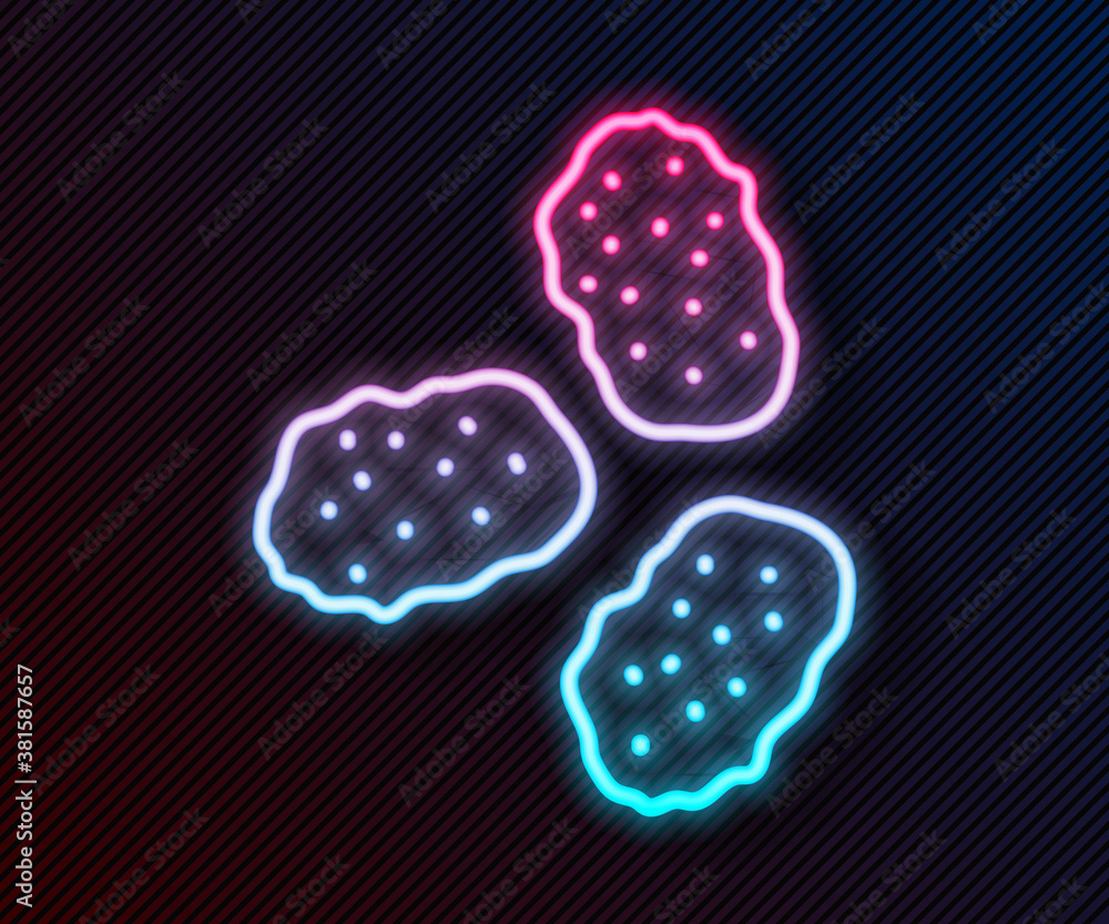 Glowing neon line Chicken nuggets icon isolated on black background. Vector Illustration.