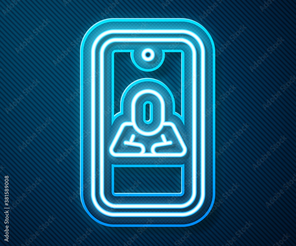 Glowing neon line Online psychological counseling distance icon isolated on blue background. Psychot