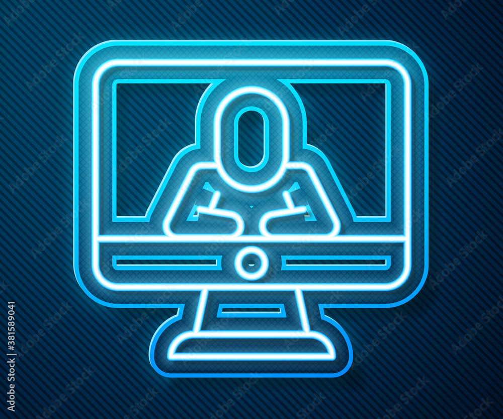 Glowing neon line Online psychological counseling distance icon isolated on blue background. Psychot