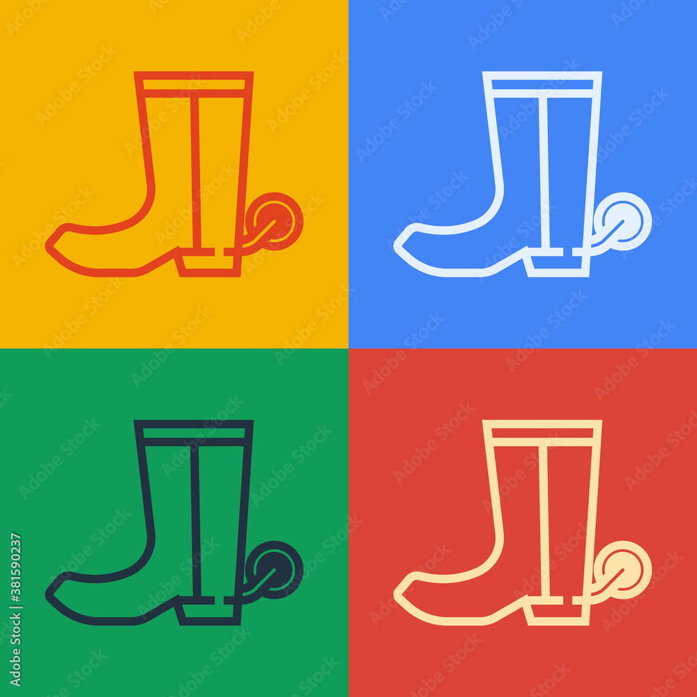 Pop art line Cowboy boot icon isolated on color background. Vector.