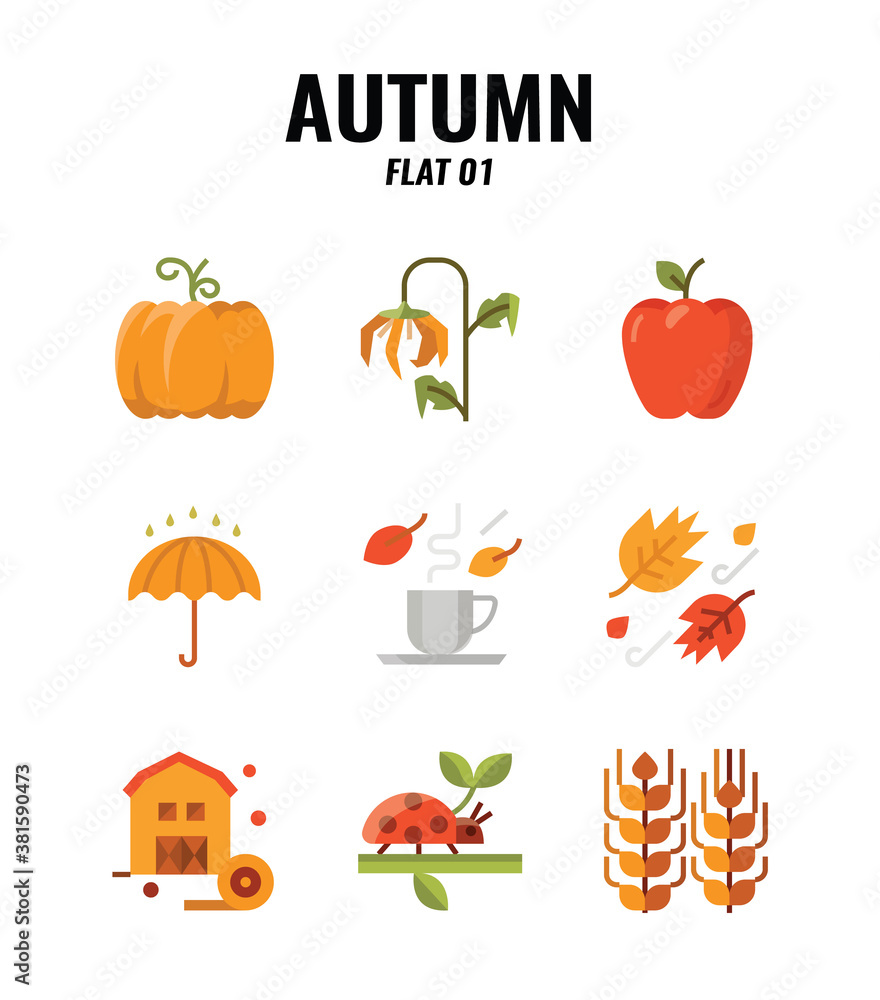 Flat icon set of autumn season concept. icons set1