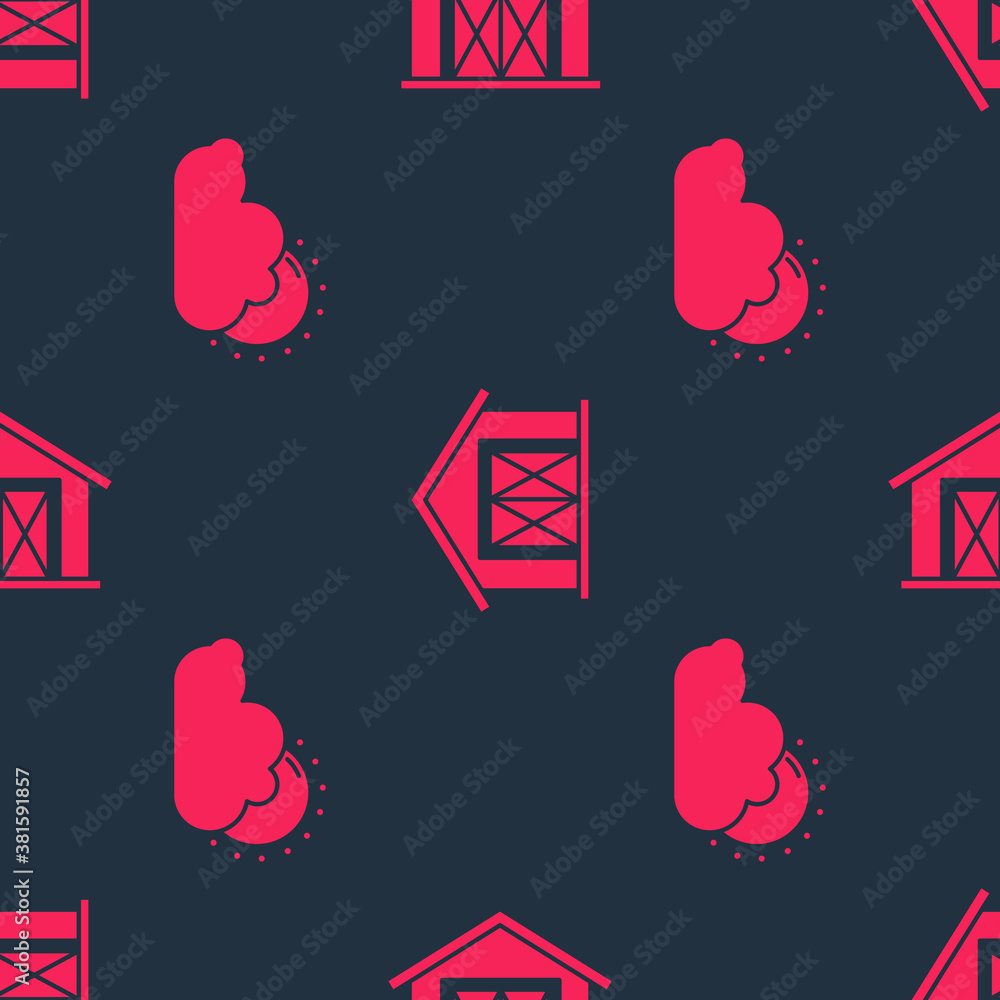 Set Sun and cloud weather and Farm house on seamless pattern. Vector.