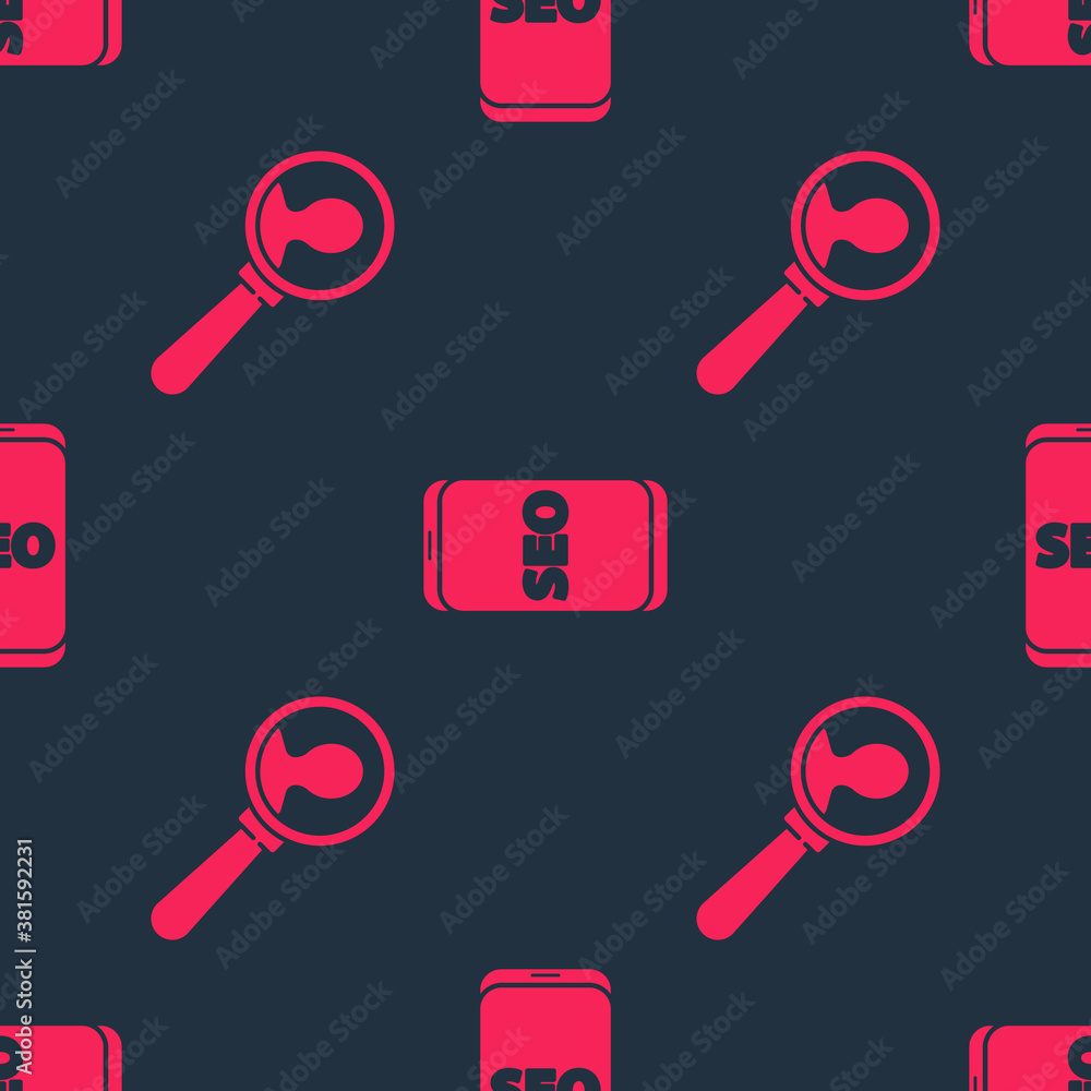 Set Magnifying glass for search a people and Mobile phone SEO optimization on seamless pattern. Vect