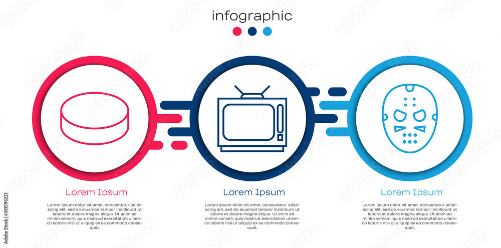 Set line Hockey puck, Retro tv and Hockey mask. Business infographic template. Vector.