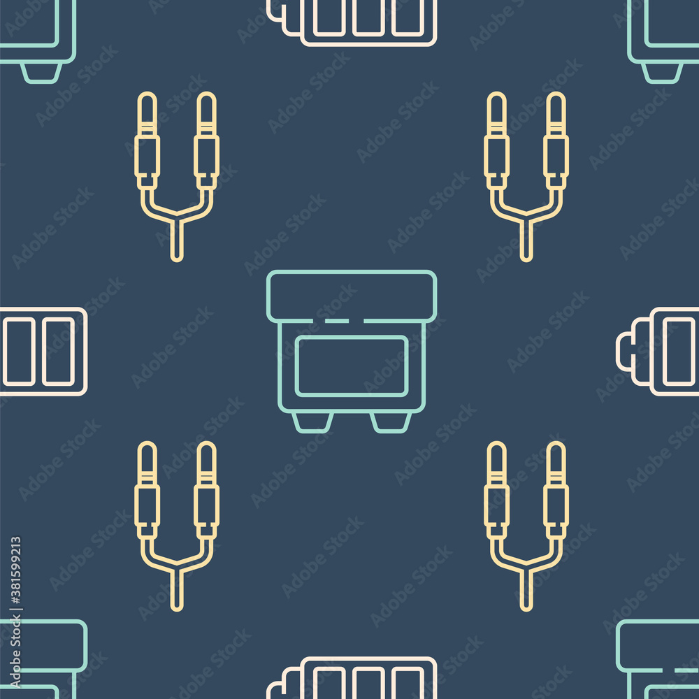 将线路电池电量指示器、音频插孔和保险丝设置为无缝模式。矢量。