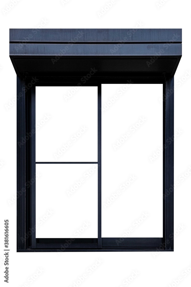 Black metal roller door shutter isolated on white background