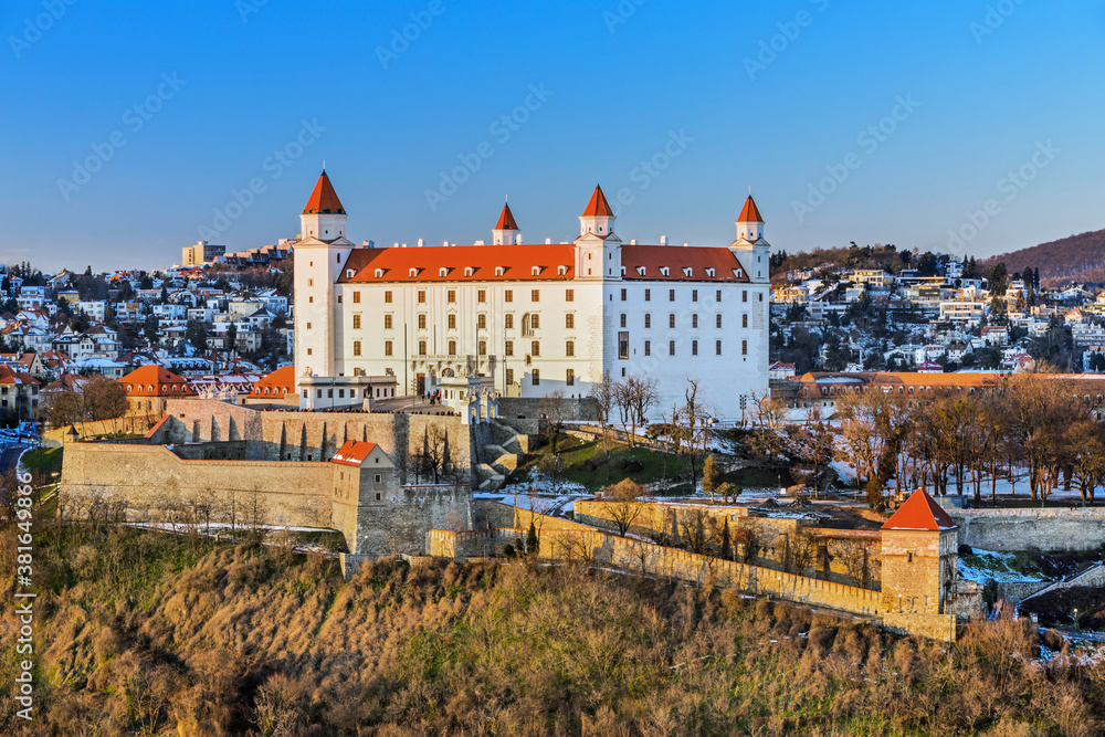 Bratislava castle, saint Martins cathedral and the old town view in Bratislava city center, Slovakia