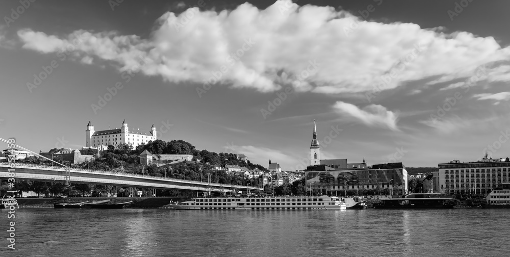 Bratislava castle over Danube river and Bratislava old town, Slovakia