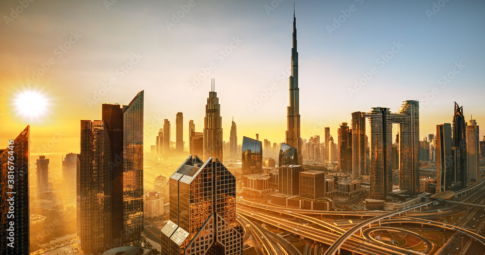 Dubai downtown, amazing city center skyline with luxury skyscrapers, United Arab Emirates