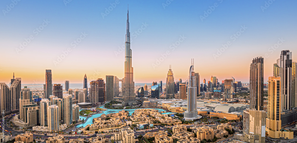 Dubai downtown, amazing city center skyline with luxury skyscrapers, United Arab Emirates