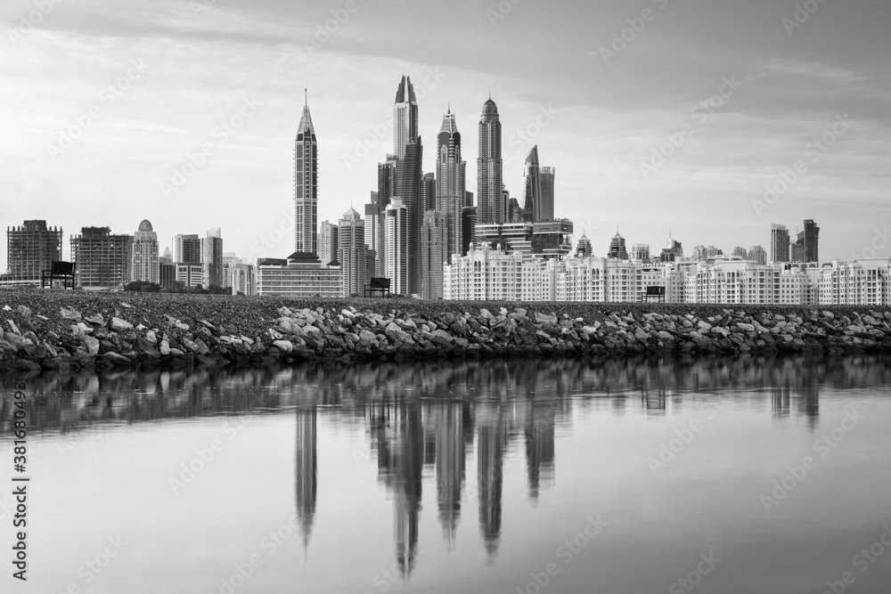 Modern and Luxury Dubai Marina - famous Dubai Marinah at sunrise, United Arab Emirates