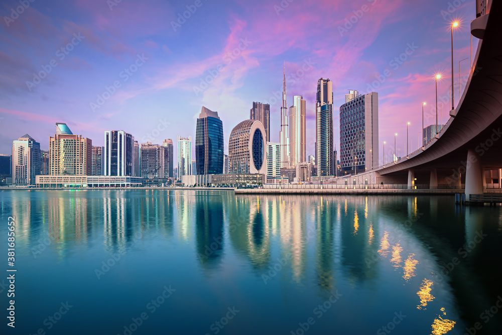 Dubai city - amazing city center skyline with luxury skyscrapers, United Arab Emirates