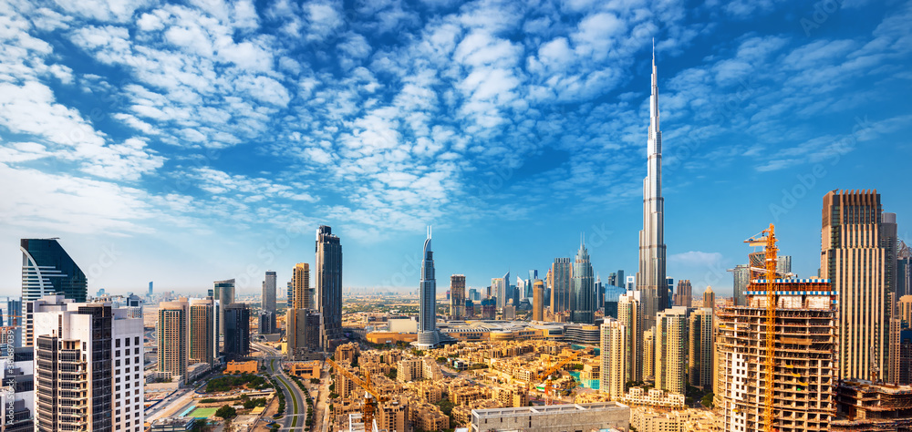 Dubai city - amazing city center skyline with luxury skyscrapers, United Arab Emirates