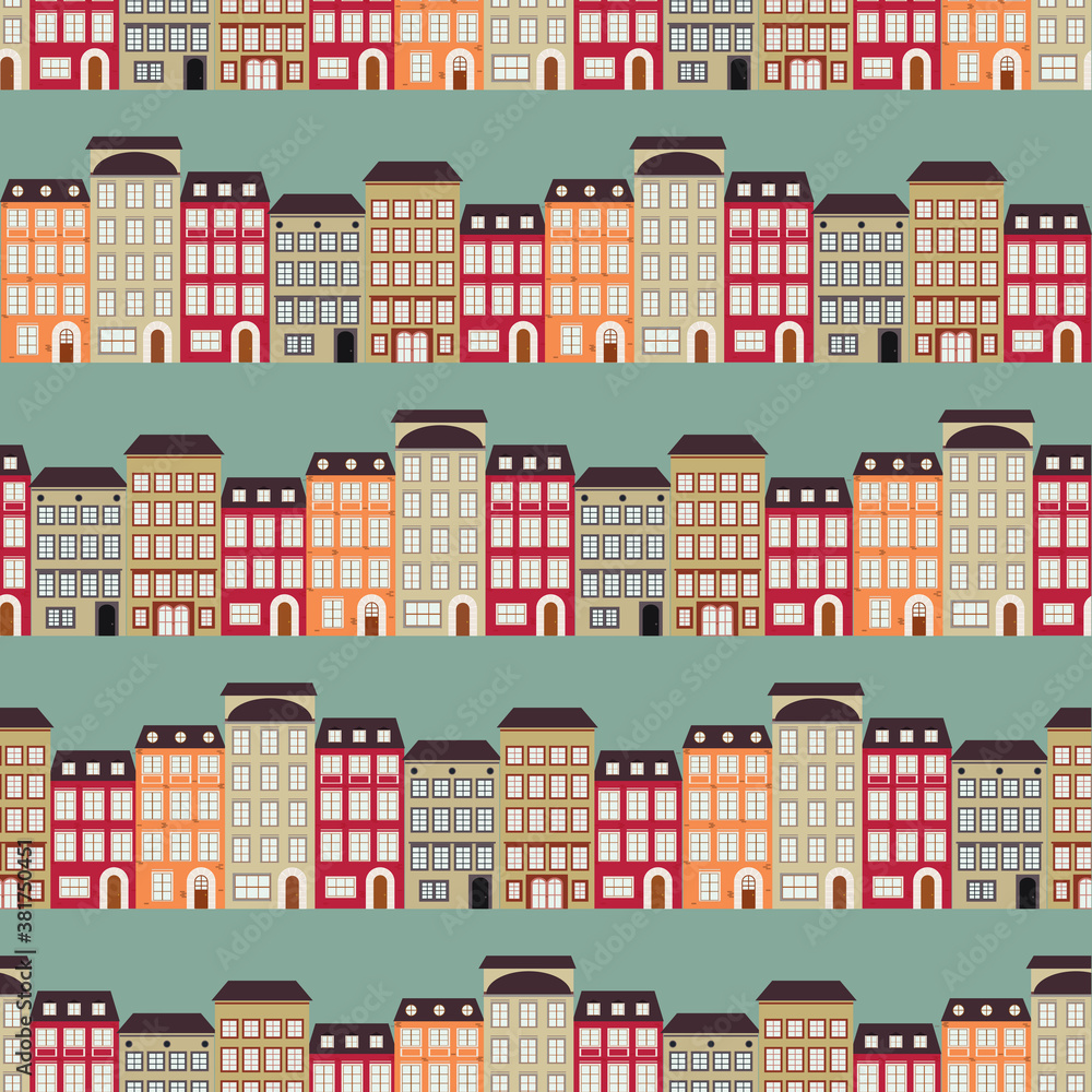 Cute Little Town seamless vector pattern for babies, kids