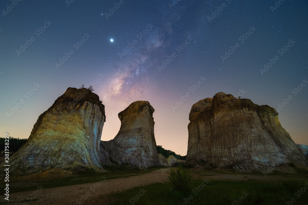 Milky way raised above the hill, low noise low exposure stacking processed image