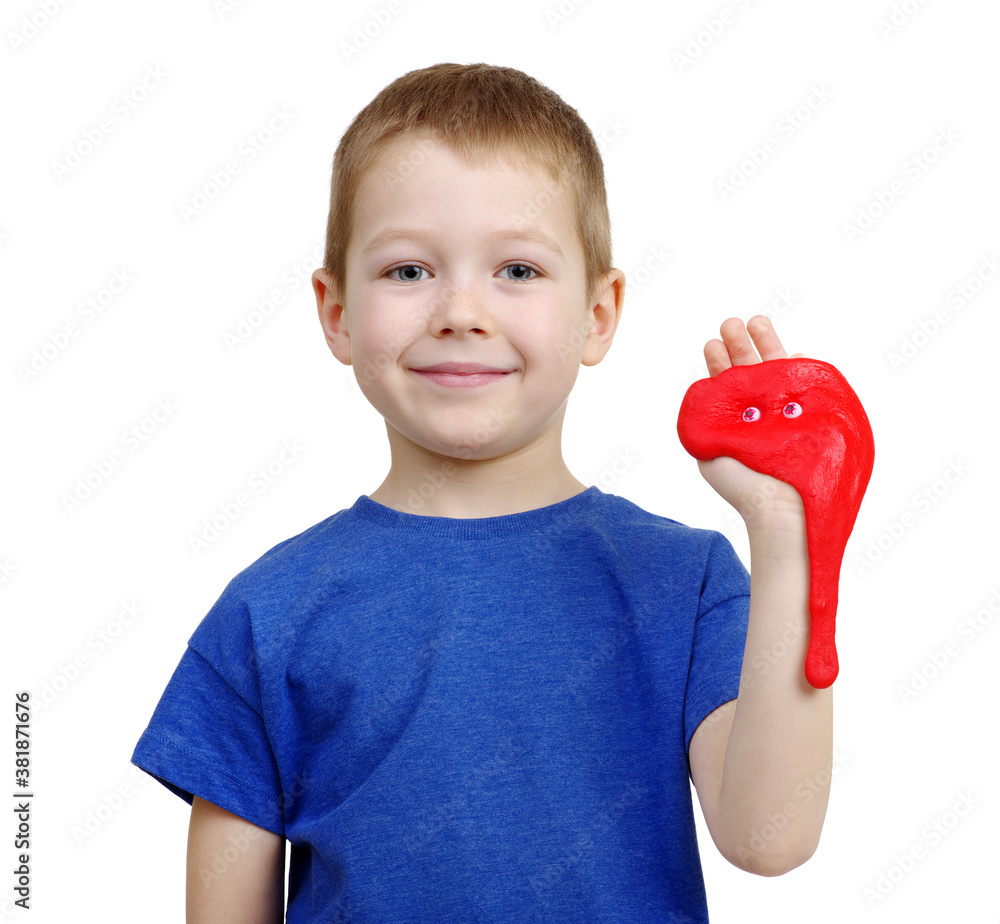 Litlle boy play with slime.