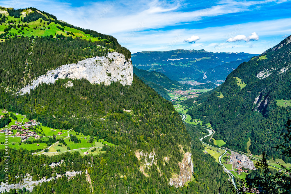 Panorama of the Lauterbrunnen valley from Wengen in the Swiss Alps