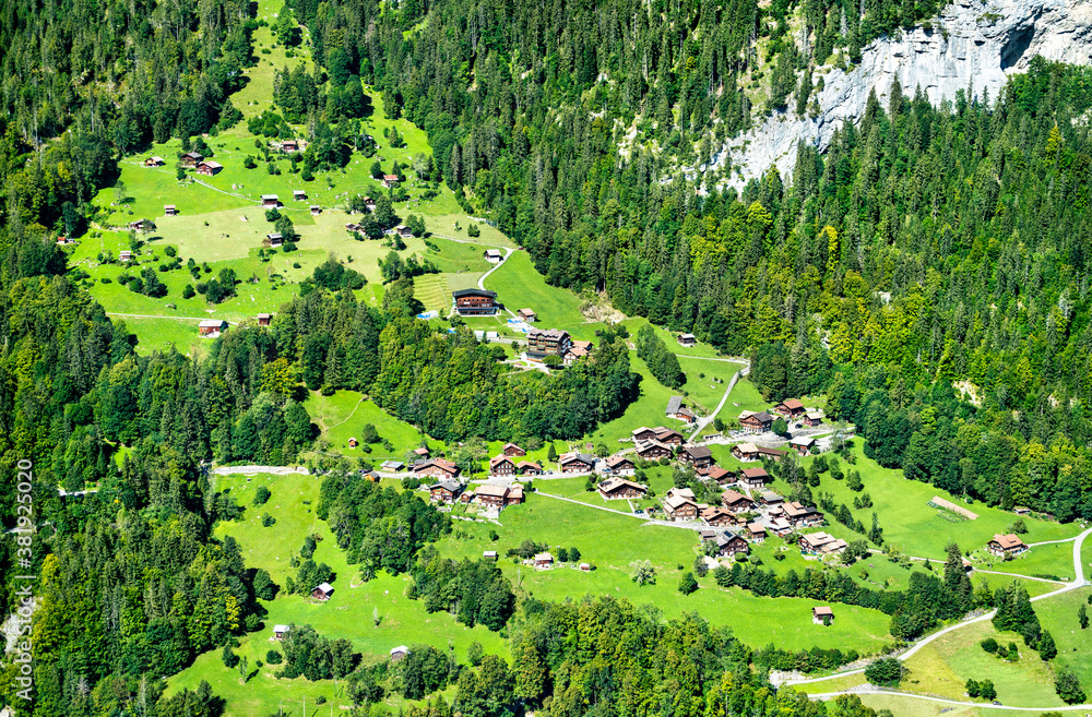 Houses in the Lauterbrunnen valley in the Swiss Alps