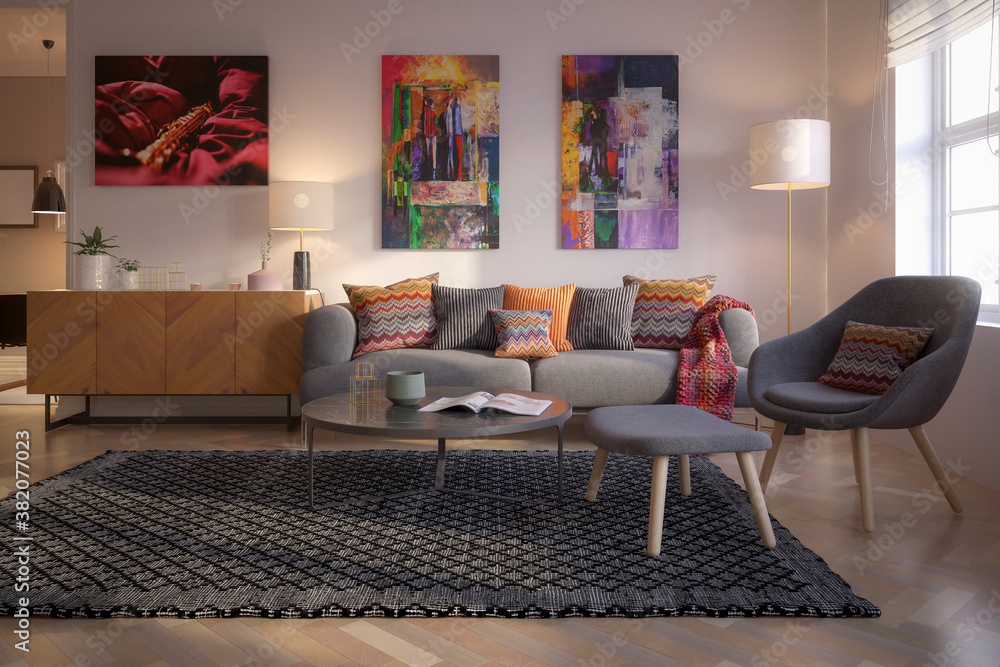 Modern Furnishings and Art Panintings Inside an Apartment