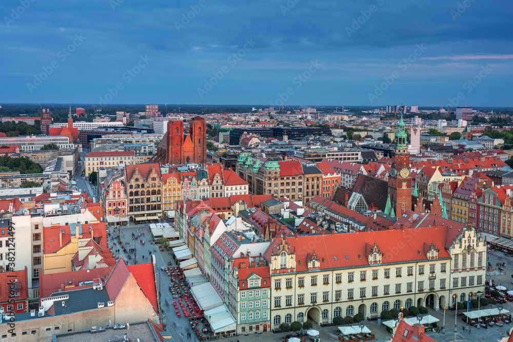 Cityscape of Wroclaw old town at sunset. Poland